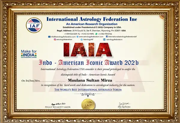 Certificate Maulana Sultan Mirza Muslim Astrologer