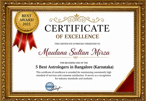 Certificate Maulana Sultan Mirza Muslim Astrologer